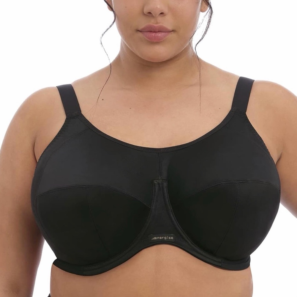Elomi Energize Black Sports Bra with J Hook Size UK 36H